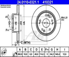 Ate 24.0110-0321 tarcza hamulcowa honda accord 03-08 tył, honda accord vii (cl)