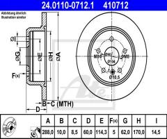 Ate 24.0110-0712 tarcza hamulcowa lexus rx300 00-03 tył, lexus rx (mcu15)