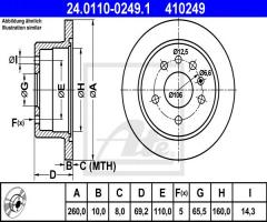 Ate 24.0110-0249 tarcza hamulcowa opel vectra a 93-95 2,5v6 tył, opel vectra a hatchback (88_, 89_)