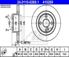 Ate 24.0110-0269 tarcza hamulcowa mazda 323 98-03 tył, mazda 323 f vi (bj)