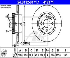 Ate 24.0112-0171 tarcza hamulcowa dacia logan 04- (+abs), dacia logan (ls_), renault twingo i (c06_)