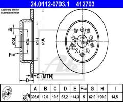 Ate 24.0112-0703 tarcza hamulcowa lexus gs300 97-05 tył, lexus gs (uzs161, jzs160)