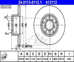 Ate 24.0113-0112 tarcza hamulcowa mercedes w115 68-77, mercedes-benz /8 (w114)