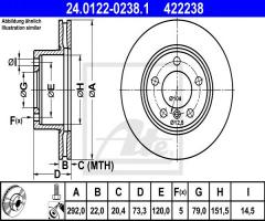 Ate 24.0122-0238 tarcza hamulcowa bmw 3 e90 05-07, bmw 1 (e82) coupe 