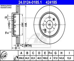 Ate 24.0124-0185 tarcza hamulcowa kia shuma ii 01-04, kia shuma ii (fb)