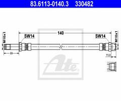 Ate 83.6113-0140 przewód hamulcowy giętki seat vw, ford galaxy (wgr), seat alhambra (7v8, 7v9)