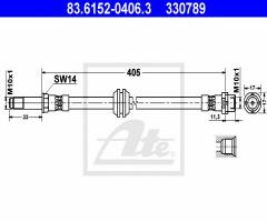 Ate 83.6152-0406 przewód hamulcowy giętki bmw 3 e46 98-06 przód, bmw 3 (e46)