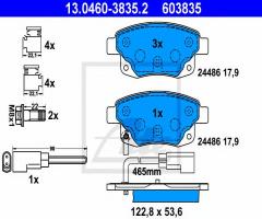 Ate 13.0460-3835 klocki hamulcowe ford transit 06- tył z czujnikiem, ford transit autobus