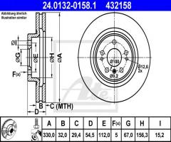 Ate 24.0132-0158 tarcza hamulcowa mercedes w164 ml-klasa 05-, mercedes-benz klasa r (w251, v251)