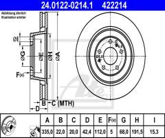 Ate 24.0122-0214 tarcza hamulcowa audi a8 03- tył wen., audi a8 (4e_), vw phaeton (3d_)