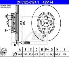 Ate 24.0125-0174 tarcza hamulcowa honda accord 03-08, honda accord vii (cl)