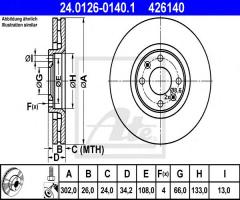 Ate 24.0126-0140 tarcza hamulcowa peugeot 307 03- 2,0hdi, citroËn c4 picasso i (ud_)