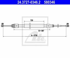 Ate 24.3727-0346 linka hamulca ręcznego citroen c3 02-05 tył, citroËn c3 i (fc_)