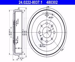 Ate 24.0222-8037 bęben hamulcowy fiat grande punto 05-, fiat punto evo (199), opel corsa d