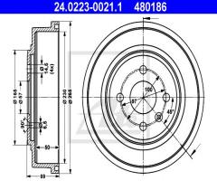 Ate 24.0223-0021 bęben hamulcowy opel astra h 04-, opel astra h kombi (l35)