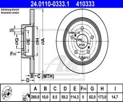 Ate 24.0110-0333 tarcza hamulcowa toyota avensis 05-09 tył, toyota avensis (t25_)