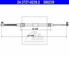 Ate 24.3727-0239 linka hamulca ręcznego bmw 7 e38 95-01 prawy tył, bmw 7 (e38)