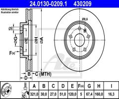 Ate 24.0130-0209 tarcza hamulcowa opel insignia 08- przód koła 17, chevrolet malibu (v300)