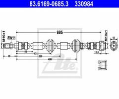 Ate 83.6169-0685 przewód hamulcowy giętki vw touareg 02- przód, vw touareg (7la, 7l6, 7l7)