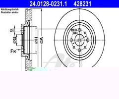 Ate 24.0128-0231 tarcza hamulcowa alfa romeo mito 1,4tb 08- przód, alfa romeo mito (955)