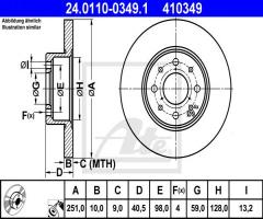 Ate 24.0110-0349 tarcza hamulcowa alfa romeo mito 08- tył, alfa romeo mito (955)