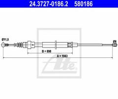 Ate 24.3727-0186 linka hamulca ręcznego vw touran 03-, vw touran (1t3)