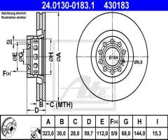 Ate 24.0130-0183 tarcza hamulcowa vw phaeton 02- przód, audi a8 (4d2, 4d8), vw phaeton (3d_)