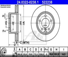 Ate 24.0322-0238 tarcza hamulcowa bmw 3 e90 05-07, bmw 1 (e82) coupe 