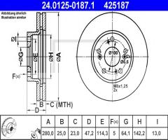 Ate 24.0125-0187 tarcza hamulcowa honda accord 03-, honda accord vii (cl)