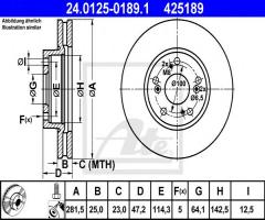 Ate 24.0125-0189 tarcza hamulcowa honda frv 05- 2,2ctdi, honda fr-v (be)