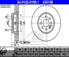 Ate 24.0125-0198 tarcza hamulcowa opel astra h 04-10, opel astra h kombi (l35)