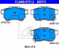 Ate 13.0460-5731 klocki hamulcowe honda jazz 04- tył z akustycznym czujnikiem zużycia