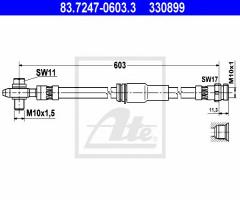Ate 83.7247-0603 przewód hamulcowy giętki vw passta 05- przód, vw passat variant (3c5)