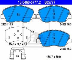 Ate 13.0460-5777 klocki hamulcowe hyundai santa fe 06- z akustycznym czujnikiem zużycia