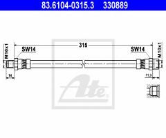 Ate 83.6104-0315 przewód hamulcowy giętki bmw 5 e61 kombi 04- tył, bmw 5 (e61) touring 