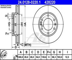 Ate 24.0128-0220 tarcza hamulcowa kia carnival iii 06- przód, kia carnival / grand carnival iii (vq)