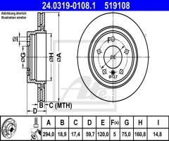 Ate 24.0319-0108 tarcza hamulcowa bmw 3 e46 98-05 tył, bmw 3 (e46)