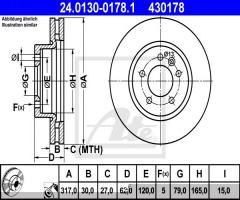 Ate 24.0130-0178 tarcza hamulcowa land rover discovery 04-, land rover discovery iv (la)