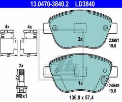 Ate 13.0470-3840 klocki hamulcowe opel corsa d 06- 1,3cdti, fiat 500l, opel corsa d van