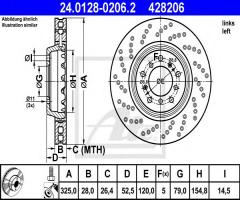 Ate 24.0128-0206 tarcza hamulcowa bmw 3 e46 m3 00-06 lewy przód, bmw 3 (e46) coupe 