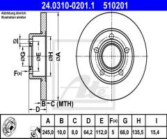 Ate 24.0310-0201 tarcza hamulcowa audi a6 94- ,vw passat 96- tył, audi 100 (4a, c4)