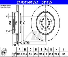 Ate 24.0311-0155 tarcza hamulcowa ford focus ii 04- tył, ford c-max (dm2)