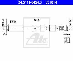 Ate 24.5111-0424 przewód hamulcowy giętki citroen berlingo 08- prz, citroËn c4 picasso i (ud_)