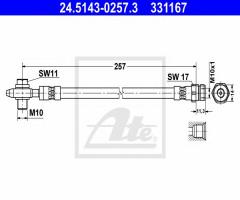 Ate 24.5143-0257 przewód hamulcowy giętki vw passat 10- tył, seat alhambra (710), vw passat (362)