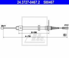 Ate 24.3727-0467 linka hamulca ręcznego mercedes w204 07- tył, mercedes-benz klasa c t-model (s204)