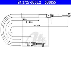 Ate 24.3727-0855 linka hamulca ręcznego peugeot 207 08- tył, peugeot 207 (wa_, wc_)