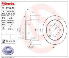 Brembo 08.8316.11 tarcza hamulc. mitsubishi galant  92-03 tył, hyundai santamo
