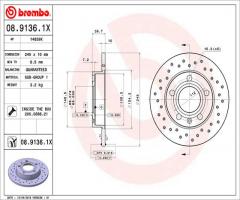 Brembo 08.9136.1x tarcza hamulc. audi a4  00-08 tył, audi a4 (8e2, b6), seat exeo (3r2)