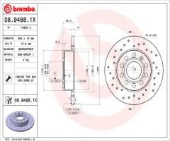 Brembo 08.9488.1x tarcza hamulc. vw golf v  03- tył, audi a3 (8p1), skoda octavia combi (1z5)