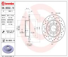 Brembo 08.9502.1x tarcza hamulc. vw golf v  03- tył, audi a3 (8p1), seat altea (5p1)